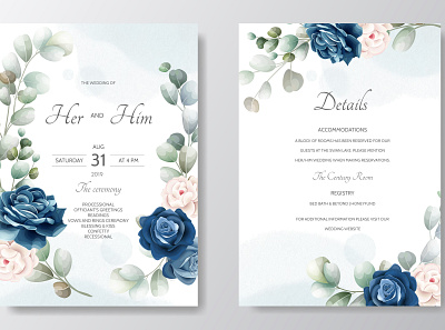 wedding invitation card template set with beautiful floral leave background beautiful card decoration decorative design elegant floral frame green illustration invitation invite leaf romantic set spring template vector wedding