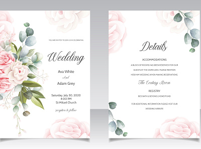 wedding invitation card-template set with beautiful floral leave background beautiful card decoration decorative design elegant floral frame green illustration invitation invite leaf romantic set spring template vector wedding