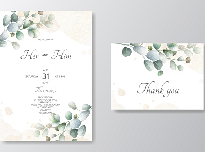 wedding invitation card with Eucalyptus leaves template art autumn winter background banner beautiful border botanical bouquet branch card celebration decoration decorative design elegant eucalyptus floral flower foliage forest