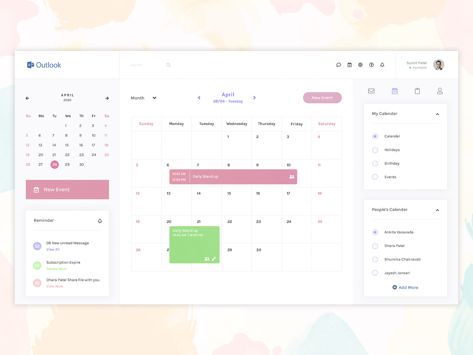 Outlook Monthly Calendar Design by Sumit Patel on Dribbble