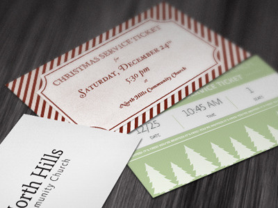 Christmas Service Tickets cards christmas church green hoefler text mockup red relato sans tickets