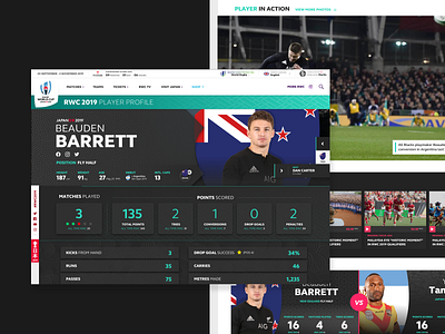 Dribbble RWC MC 08 barrett player page rugby rugby world cup rwc2019 sports sports branding stats team page ui de ux ux design