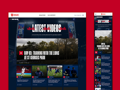 England Teams Video Hub design football responsive design sport ui design
