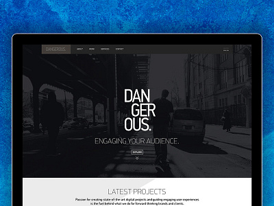 20180617 Interfaces Mockup Imac Idea 007 Dangerous 03 black blue branding desktop digital fullscreen graphic minimal visual webdesign white