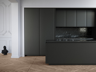 Altbau Kueche 3d achitecture black cinema 4d interior kitchen material minimal monochrome rendering vray white