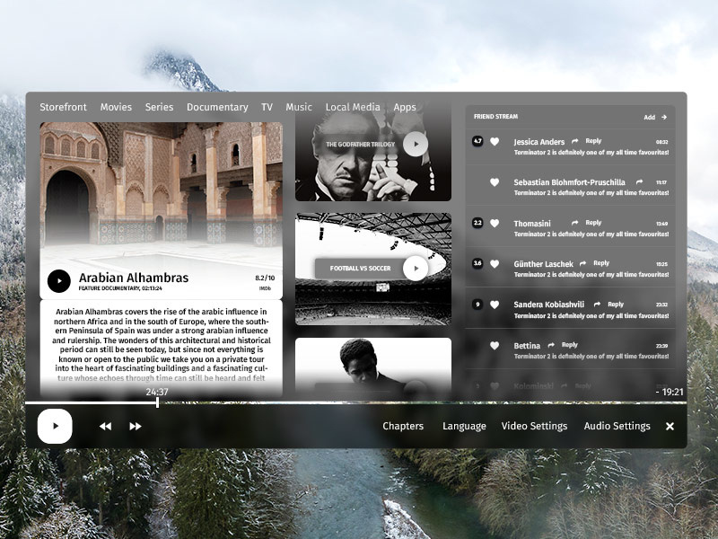 Fullscreen Media Player monochrome black white black movies watching media player mediathek uiux ui fui hud interface design digital minimal