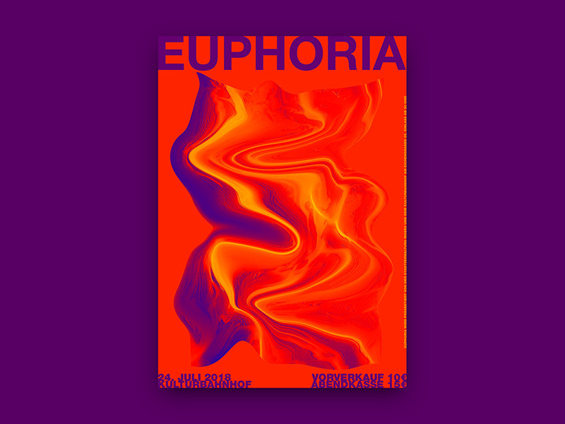 Poster Euphoria orangeisthenewblack illustrator photoshop liquiphy warping exhibition paper colourful risograph screenprinting offset poster design print digital