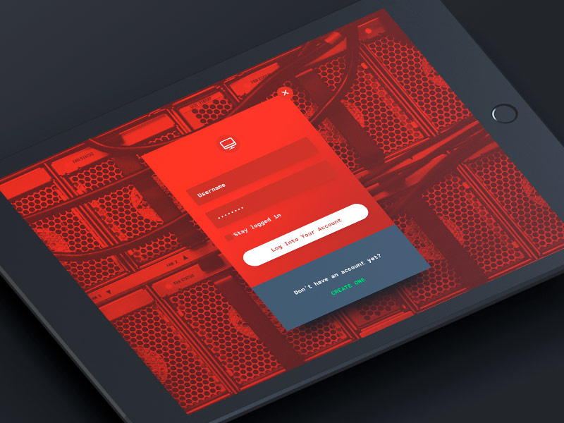 Server Management Account Login hud ipad red small business solution storage server app concept mobile app interface web design digital