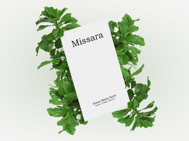 Missara Business Cards sleek offset monochrome smallbusiness business greenery plants minimal clean printing design stationery design