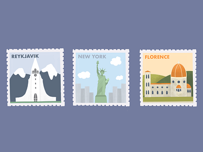 Stamps florence iceland illustration italy landscape new york reykjavik stamp