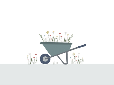 Wheelbarrow wildflowers illustration