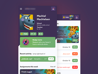 Student account profile account app avatars badges cards education gamification platform social student ui ux