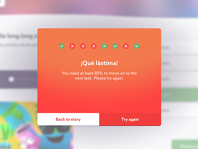 Fail screen account cards education gamification modal platform ui ux