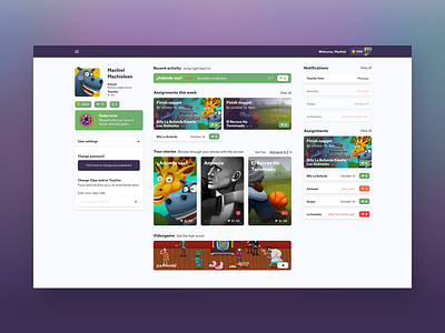 Dashboard for learning platform dashboard e learning gamification student ui ux webpage