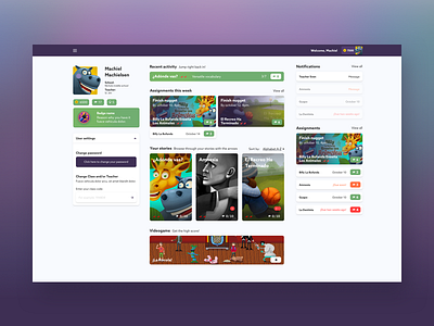 Dashboard for learning platform