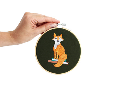 Fox with Books Embroidery Hoop book illustration embroidery art embroidery design embroidery hoop fox books fox embroidery fox illustration youve got mail