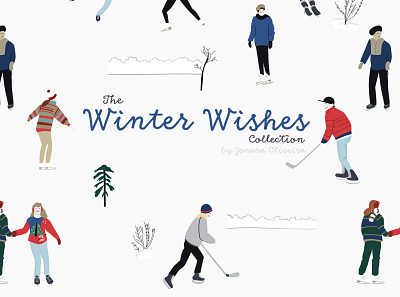 The Winter Wishes Collection • Banner book illustration digital illustration happy ice hockey ice skating illustration surface pattern design winter