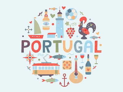 Portuguese elements fish football grape lighthouse lisbon logo minimal mosaic porto portugal portugues portuguese rooster ship tram vector vine