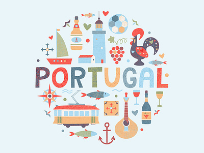 Portuguese elements fish football grape lighthouse lisbon logo minimal mosaic porto portugal portugues portuguese rooster ship tram vector vine