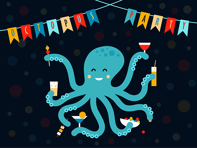 Octopus party animal beer candy cheese coctail illustration octopus octopuss party party event sea vector