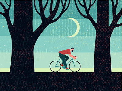 Forest bike ride bicycle bike forest man minimal moon night riding road bike trees vector