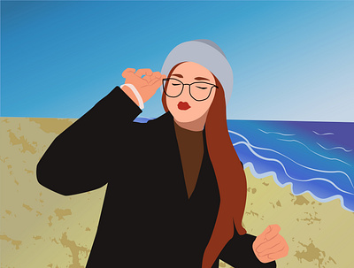 Girl with glasses on the beach illustration vector vector illustration vector image вектор дизайн