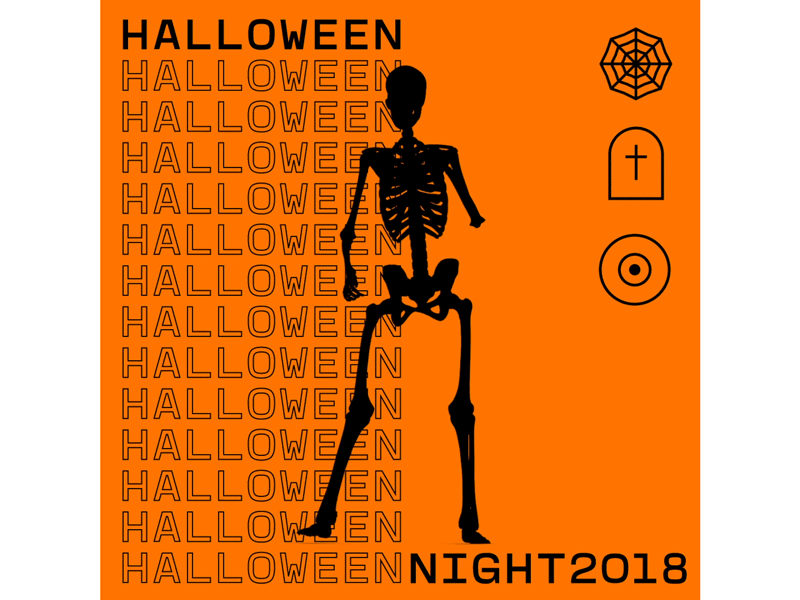 Halloween Night 2018 animation animation design character character animation cinema 4d graphic design halloween halloween design motion motion art motion poster skeleton