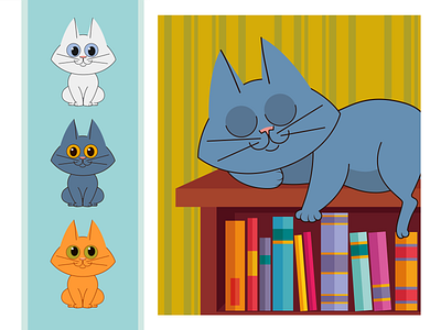 Three cats book cat design illustration katepredko predko vector