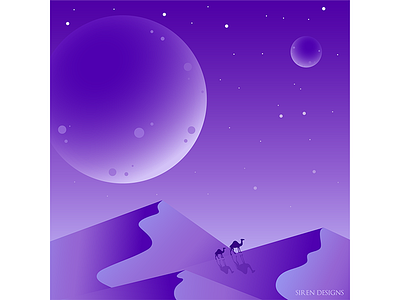 Camels camels desert flatdesign gradient illustration monochromatic moon purple vector art