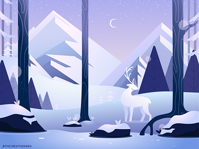 Winterscape adobe illustrator deer flatdesign forest illustration mountains purple vector art winter winter landscape winter wonderland