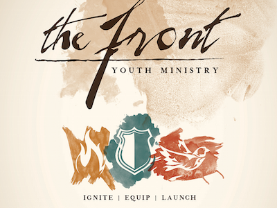 The Front Logo & Icons calligraphy equip front frontier icon ignite launch paint pioneer rough type youth ministry