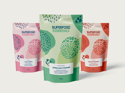 Superfood Essentials – Logo, Identity & Packaging Design branding design food food logo healthy food healthy logo independent independent logo logo design logo design branding organic organic logo pattern plant supplements unique vegan vegetarian vitamins wordmark