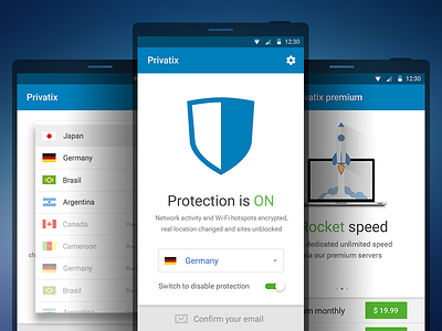 Privatix - internet security app android blue clean clear ios material design protection shield ui ux