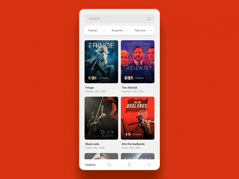 TV Shows App interaction 1 android animation clean clear interaction ios principle product design red scroll sketch tv app tv guide tv series tv show ui ux