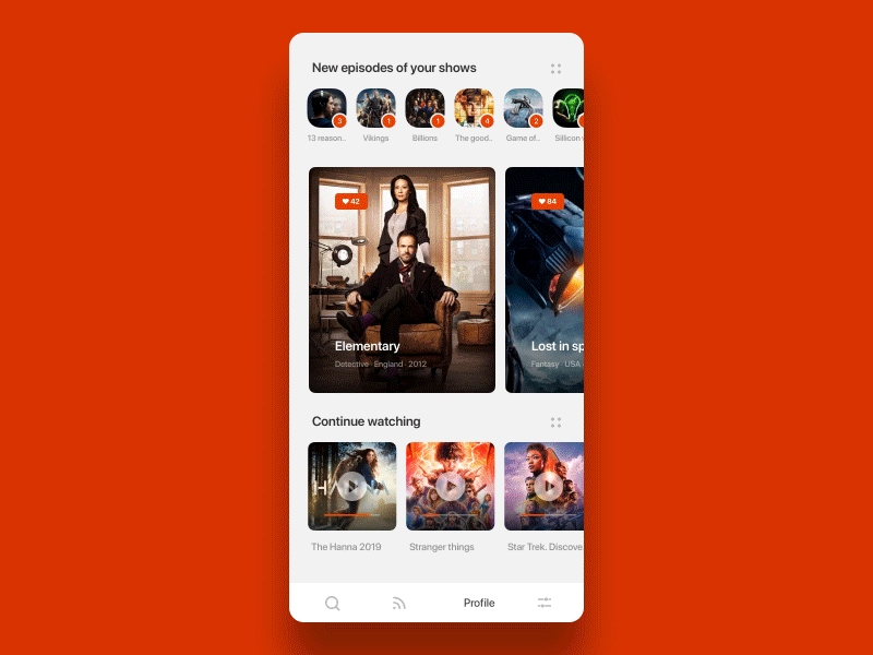 TV Shows App interaction 2 ae after effects android animation clean clear interaction ios principle product design red scroll sketch tv app tv series tv show ui ux