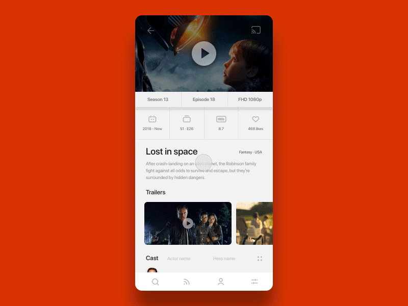 TV Shows App interaction 3 aem android animation clean clear interaction ios principle product design red scroll sketch tv app tv series tv show ui ux