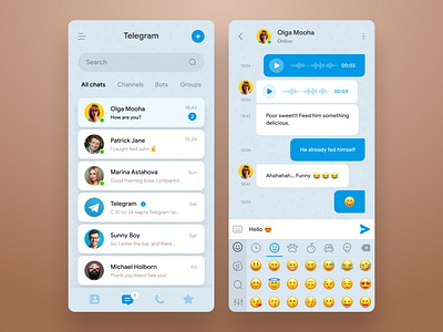 Telegram concept redesign android app blue chat chatting clean clear concept contest messaging messanger redesign telegram ui ux whatsapp