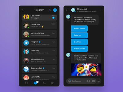 Telegram concept redesign (Dark mode)