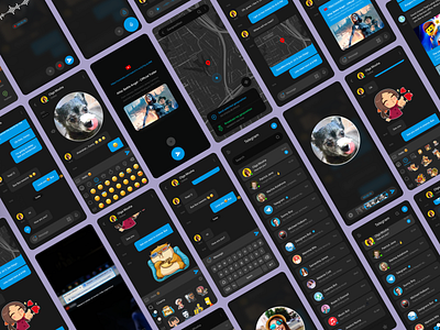 Telegram concept redesign (Dark mode) android app blue chatting clean clear concept dark dark mode dark theme figma link messaging messanger night mode redesign sketch telegram