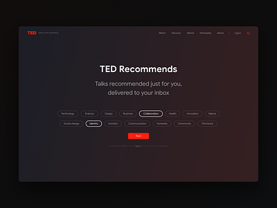Tedx Recommends clean clear concept dark night mode red redesign ted tedx ui ux web