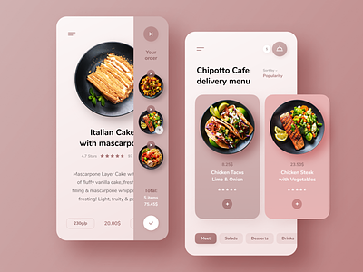Chipotto Cafe Delivery Menu App app cafe clean clear delivery dish figma food menu orders pink red restaurant ui ux