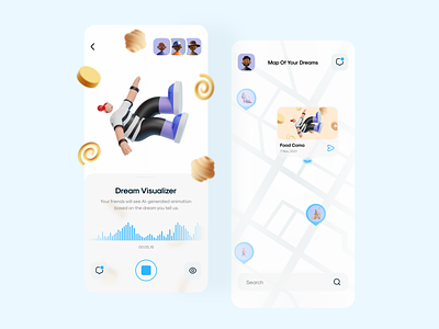 Dreams Messenger App ai app bright clean design dreams map messenger minimalistic mobile sharing ui visualizer