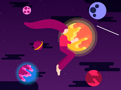 Space woman character design drawing flat design graphic design illustration vector