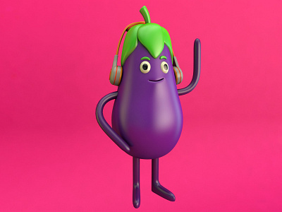 Aubergine listen to music 3D