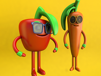 Apple and Carrot 3d character characterdesign illustration modeling