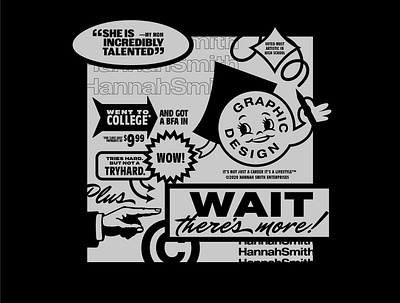 I WORK IN ADVERTISING™ advertising black and white branding cartoon illustration personal brand retro vintage