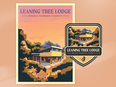 Leaning Tree Lodge bird design hotel illustration landscpae lodging nature postcard retro rustic travel typography vintage