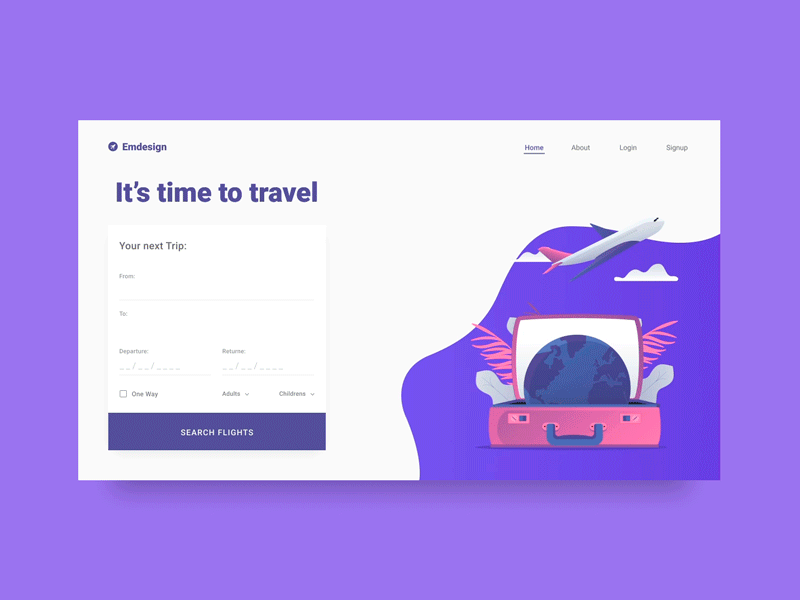 Travel website animation flat design minimal ui ux web