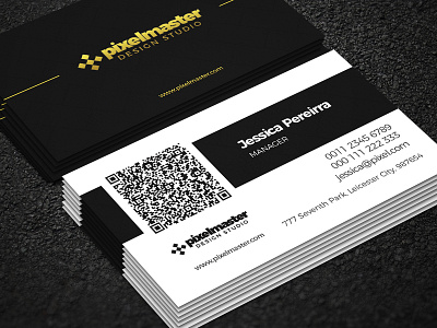 Simple business card with QR code black black white branding busines card corporate gold qr code simpe white