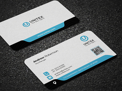 Business card template abstract black blue branding business card clean corporate design print ready professional simple vector white